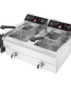 ROVSUN 24.9QT Electric Deep Fryer w/Frying Baskets Timer Drains & Lids, 3400W Dual Tank Kitchen Countertop Commercial Deep Fryer Frying Machine, Adjustable Temperature for Home Restaurant