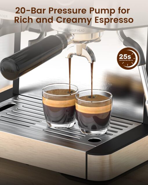 Espresso Machine with Grinder, 20 Bar Expresso Coffee Machines with Milk Frother Steam Wand, Professional Espresso Maker with Removable Water Tank, Cappuccino & Latte Machine for Home - Image 4