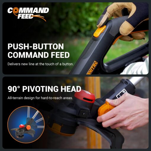 Worx Nitro 20V 13" Cordless String Trimmer with Brushless Motor, 3-in-1 Grass Trimmer Edger Mini-Mower, Lightweight Weed Trimmer COMMAND FEED Instant Line Advancement – Tool Only - Image 4
