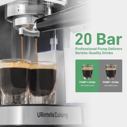 URintells Cuising Espresso Machine 20 Bar, Touchscreen Espresso Maker with Automatic Milk Frother for Cappuccino Latte, Espresso Coffee Maker with Dual Heating System & Dual Pump - Image 4