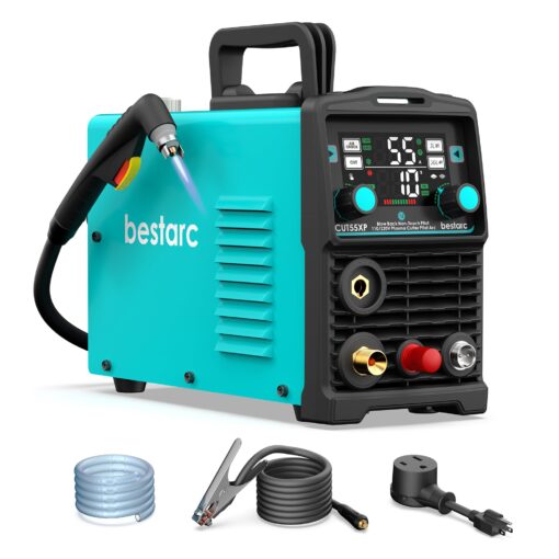 bestarc 55Amps Plasma Cutter, Blow Back Pilot Arc With [Air Sensor Technology], 110V/220V Dual Voltage Non-HF Plasma Cutting Machine, Digital Screen Display (CUT55XP 110V/220V)