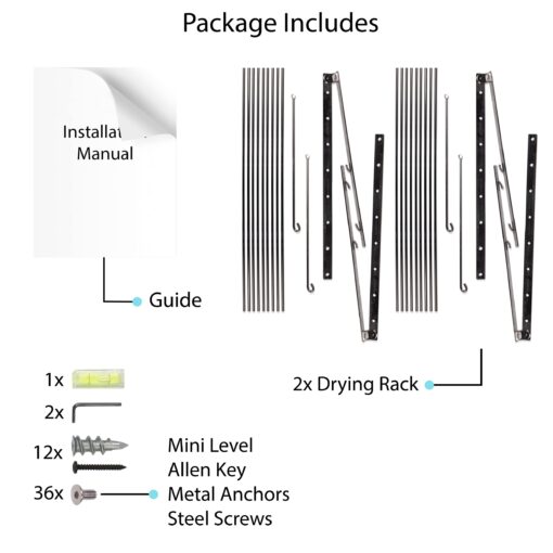brightmaison Wall Mount Clothes Drying Rack & Laundry Room Organizer, 6.5 Yards Drying Capacity Stainless Steel Silver Set of 2 Laundry Rack - Image 5