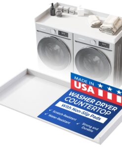 OfficeSimpli Washer Dryer Countertop, Made in USA, Non-Slip Pads, Easy Clean, Laundry Room Essentials and Decor, Washer Dryer Wood Top for Organization (Glacier White, Standard (27.5" x 54"))