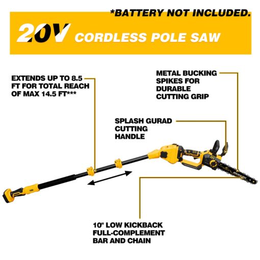 2-IN-1 Cordless 10-Inch Pole Saw And Chainsaw Compatible with Dewalt 20V MAX* Battery, Auto Oiling, Total Reach of Max 15ft, Electric Pole Saw for Tree Trimming Pruning (Battery NOT Included) - Image 8