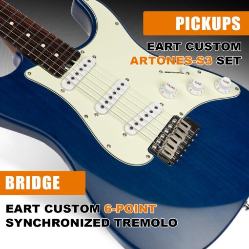 EART Electric Guitar SSS Single Coil Pickups,Solid-Body,Stainless Steel Frets Right Handed-Rosewood Fingerboard,blue - Image 5