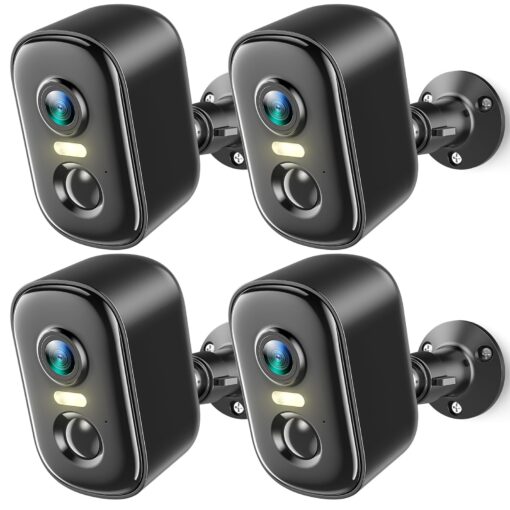 2K Security Cameras Wireless Outdoor, 4 Pack Battery Powered WiFi Cameras for Home Security with AI Motion Detection, Spotlight Color Night Vision, 2-Way Talk, Siren Alarm, IP65, Cloud/SD Storage
