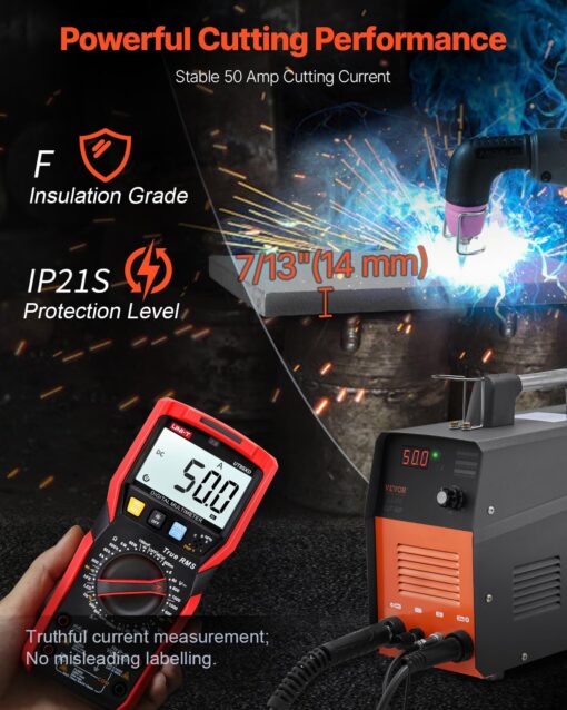 VEVOR Plasma Cutter, 50Amp, Non-Touch Pilot Arc Air Cutting Machine with Torch, 110V/220V Dual Voltage AC IGBT Inverter Metal Cutting Equipment for 1/2 in Clean Cut Aluminum and Stainless Steel - Image 10