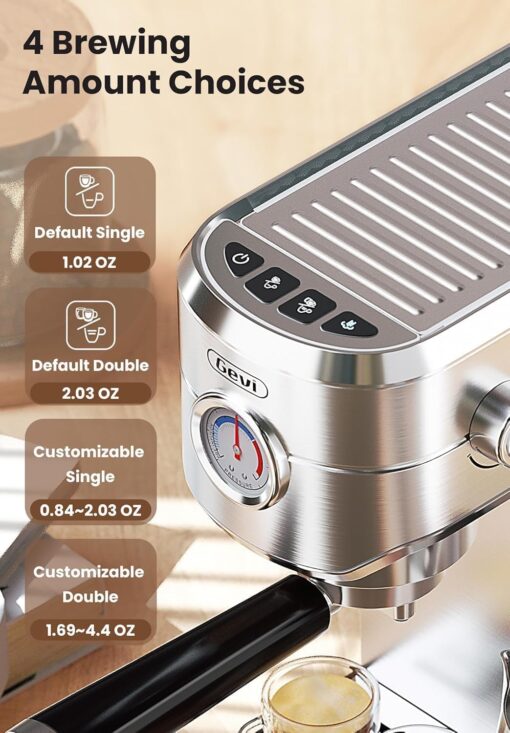 Gevi Commercial Espresso and Coffee Makers, Professional 20 Bar Espresso Maker with Milk Frother, Stainless Steel Expresso Coffee Machines for Home, Compact Cappuccino Machine, Great Gift - Image 8