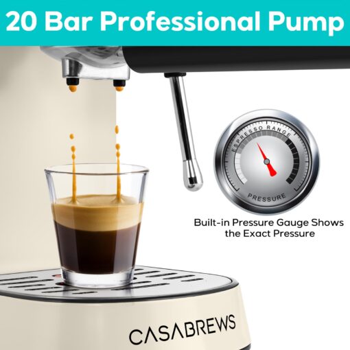 CASABREWS Espresso Machine 20 Bar, Espresso Maker with Milk Frother Steam Wand, Stainless Steel Espresso Coffee Machine with 34oz Removable Water Tank, Creamy - Image 7