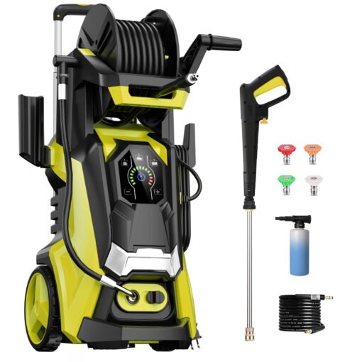 Electric Pressure Washer 5000PSIMax 3.6GPM Power Washer Touch Screen Adjustable Pressure 4 Nozzles and 500ml Foam Cannon Power Washer Cleaning for Car Yellow