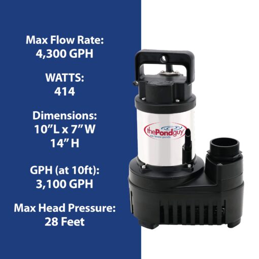 The Pond Guy RapidFlo Submersible Outdoor Water Pump, Perfect for Ponds, Waterfalls, Streams, Hydroponics & Pondless Features, Easy Install, Energy Saving, Quiet, Powerful Flow, Asynchronous, 4000 GPH - Image 4