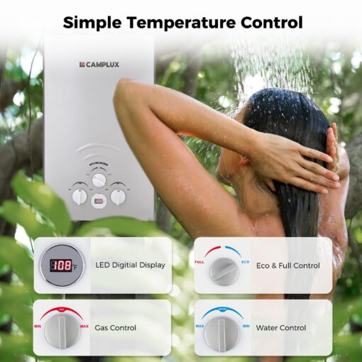 CAMPLUX Tankless Water Heater, 2.11GPM Portable Water Heater for Camping, 55,000 BTU Propane Hot Water Heater Outdoor, BW211G, Grey - Image 5