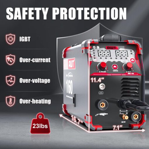 AWT Simplified Aluminum 160A MIG Welder,6 in 1 Gas MIG/Gasless Flux Core MIG/Stick/Lift TIG/Aluminum MIG Welding Machine, 110/220V Dual Voltage,Multi-Process Welding Machine - Image 7