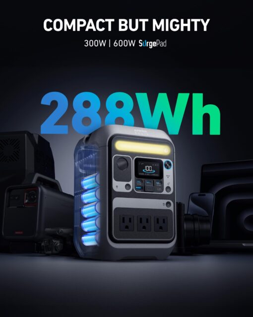 Anker SOLIX C300 Portable Power Station, Outdoor 288Wh LiFePO4 Battery, 300W (600W Surge) Solar Generator, 140W Two-Way Fast Charging, for Camping, Traveling, and Emergencies (Solar Panel Optional) - Image 8