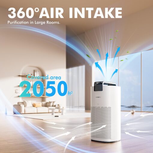 MORENTO Air Purifiers for Home Large Room Up to 2050 Ft² with PM 2.5 Air Quality Sensor, Smart WiFi and Sleep Mode, Hepa Filters Filter Airborne Particles, Handheld Home Air Purifier - White - Image 7