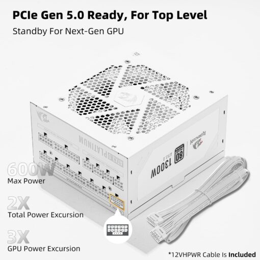 Redragon PSU018 80+ Platinum 1300 Watt ATX 3.0 & PCIe 5.0 Fully Modular Gaming Power Supply, 80 Plus Certified, 100% Japanese Capacitors & Low Noise Smart-ECO Fan, Fully Modular w/12VHPWR Cable - Image 6