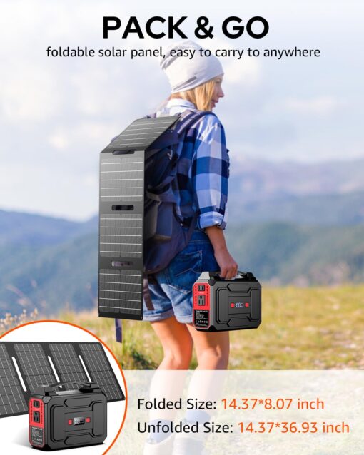 Solar Powered Generator 200W Peak/100W Rated, Portable Solar Generator Power Station with Solar Panels 40W Included, 146Wh Solar Power Bank with AC Outlet 110V for Home Use Camping Outdoor Adventure - Image 5