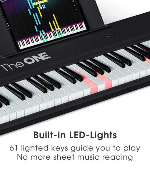 The ONE Smart Keyboard COLOR 61 Lighted Keys Piano Keyboard, Electric Piano for Beginners with 256 Tones, 64 Polyphony, Built-in LED Lights and Free Apps (Black) - Image 7