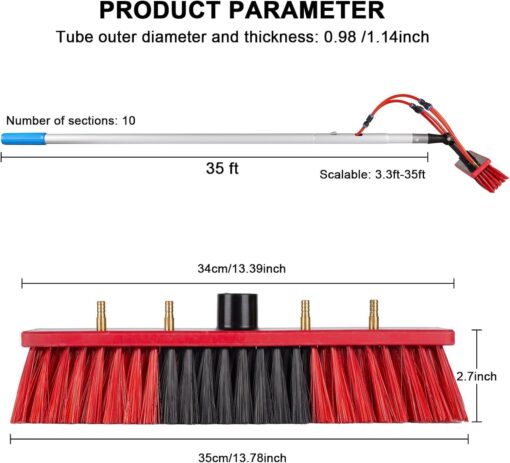 ZKUAOGDI Solar Panels Brush Cleaning Kit 35 FT Adjustable Water Fed Pole 20M Hose & 180° Rotating BrushHead, Washing Equipment Window Cleaner Tool for Solar Panel Roof Car - Image 4