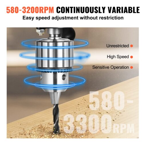VEVOR 12 in Benchtop Drill Press, 5 Amp 120V, Variable Speed Cast Iron Bench Drill Press, 12 in Swing Distance 0-45° Tiltling Worktable with Laser Work Light, Tabletop Drilling Machine for Wood Metal - Image 10