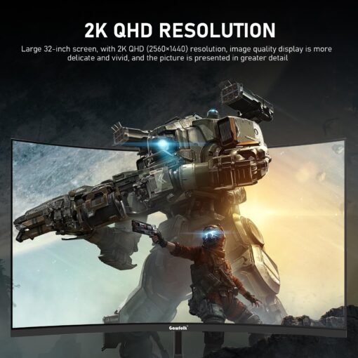 Gawfolk 32 inch 2K QHD(2560×1440P) 165Hz Curved Gaming Monitor,PC Screen, 1ms，FreeSync, 98% sRGB，178° Wide Viewing Angle，DisplayPort、HDMI, Wall Mount Compatible 100 * 100MM Wall - Black - Image 6
