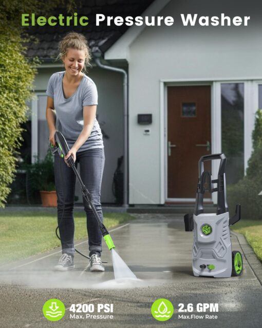 Pressure Washer, 4200PSI 2.6 GPM Power Washer with Foam Cannon 23FT Hose PATOOLIO Electric High Pressure Washer for Fences, Patios, Decks, Patios and Cars Powerwasher - Image 7