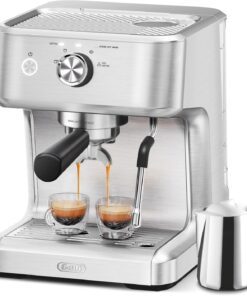 Gevi EzBru 1000 Barista-Level Express Espresso Machine, One-Dial Operation with Customizable Brewing Temperature and Shot Volume, Stainless Steel Cappuccino & Latte Machine with Powerful Milk Frother