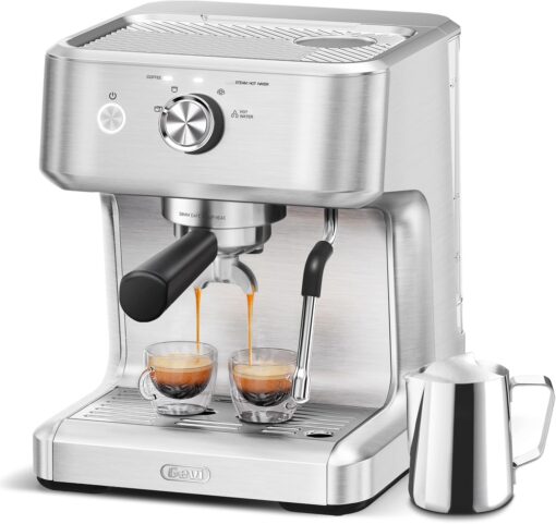 Gevi EzBru 1000 Barista-Level Express Espresso Machine, One-Dial Operation with Customizable Brewing Temperature and Shot Volume, Stainless Steel Cappuccino & Latte Machine with Powerful Milk Frother
