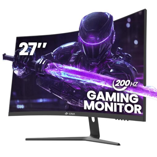 CRUA 27" Curved Gaming Monitor, 180Hz/200Hz FHD 1080P VA Screen 1500R Computer Monitors, 1ms(GTG) with FreeSync, Low Motion Blur, DisplayPort, HDMI, Support Wall Mount Install- Black
