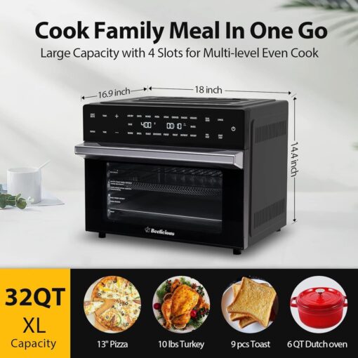 Beelicious® Pro 32QT Extra Large Air Fryer, 19-In-1 Air Fryer Toaster Oven Combo with Rotisserie and Dehydrator, Digital Convection Oven Countertop Airfryer Fit 13" Pizza, 1800w (Black) - Image 7