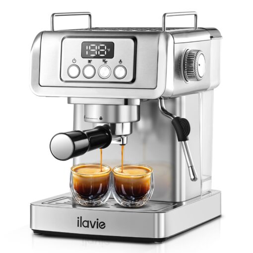 ILAVIE Espresso Machine 20 Bar, Professional Espresso Maker Cappuccino Machine with Steam Milk Frother, Stainless Steel Espresso Coffee Machine with 61oz Removable Water Tank, for Home Office Dad Mom