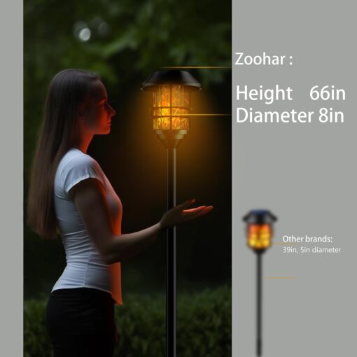 ZOOHAR Solar Outdoor Lights,Extra-Tall Solar Torches with Flickering Flame 4-Pack Waterproof Garden Lights,Stainless Steel Pathway Lighting Garden Decor, Yard Decorations Outdoor Auto On/Off - Image 6
