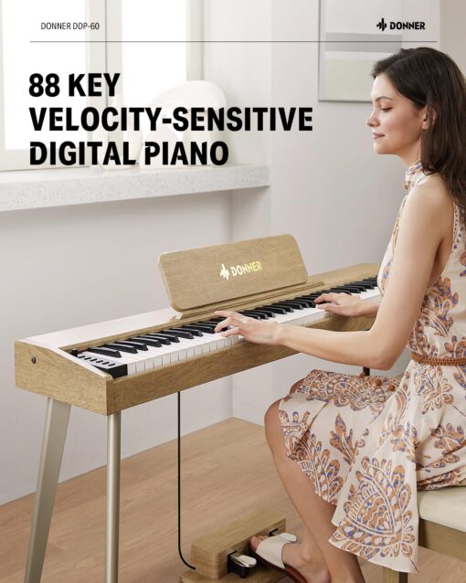Donner DDP-60 88 Key Digital Piano: Full Size Keyboard, Sensitive Touch, 8 Reverbs, Recording, 128 Voices. Includes Three Pedal, Electric Piano Keyboard for Beginners - Image 7