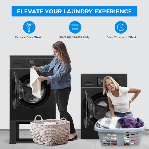 2 Pack Laundry Pedestal for Washer and Dryer - Fit 27 and 28 Inch Washer and Dryer Stand Heavy Duty Steel Universal Washing Machine Raiser 700lbs Capacity 15.7'' Height Black - Image 6