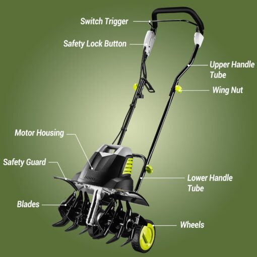 Electric Tiller 12 Amp Rototiller：Powerful Garden Tiller with 6 Steel Tines Tiller, Hand Tiller with 17.7 inch Tilling Width 8'' Tilling Depth for Gardening, Cultivator for Lawn - Image 2