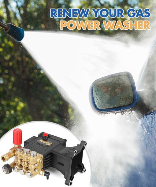 TOOLCY Pressure Washer Pump Max 4000 PSI 4.2 GPM, 1" Shaft Horizontal Gas Power Washer Pump Replacement, Direct Drive Triplex Plunger Replacement Pump with Pressure Adjustment Unloader, 5 Nozzle Tips - Image 2