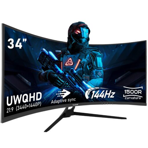 Gawfolk 34 Inch Ultrawide Curved 144Hz Gaming Computer Monitor 1500R PC Screen 21:9 UWQHD (3440x1440),Adaptive Sync,178° Viewing Angle,HDMI、Display Port,Compatible with Wall mounting - Black