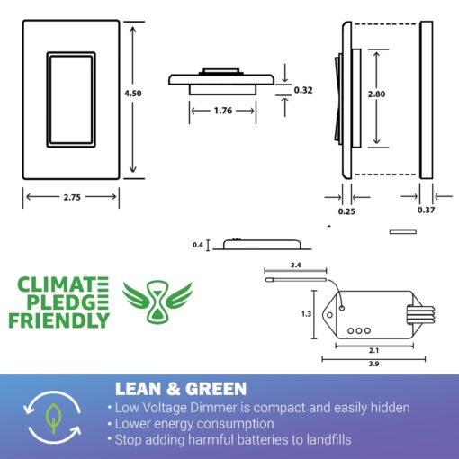 RunLessWire Low Voltage 8-30VDC Dimming Self Powered (NO Batteries) Wireless Light Switch - No Wiring, Battery, or WiFi Needed - 3-Way Low Volt Dimmer Kit: 1 Receiver, 2 Switches - White - Image 3