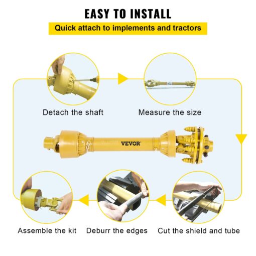 VEVOR PTO Shaft, 1-3/8" PTO Drive Shaft, 6 Spline Both Ends PTO Driveline Shaft, Series 4 Tractor PTO Shaft, 31.5"-41" Brush Hog PTO Shaft, Yellow PTO Shaft w/Slip Clutch for Bush Hog/Finish Mower - Image 5