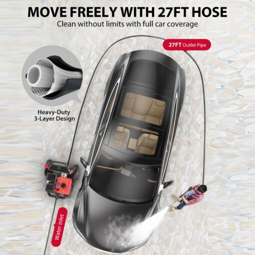 PowerSmart Gas Pressure Washer 3400 PSI, 2.5 GPM,3L Soap Tank, Metal Spray Wand, 5 Nozzles for House, Driveways - Image 3