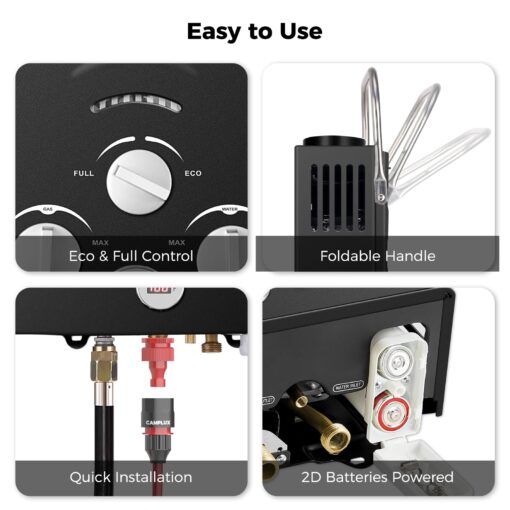 CAMPLUX Portable Water Heater,1.58 GPM Propane Water Heater Outdoor,41,000 BTU Camping Water Heater with 1.6 GPM Water Pump Pack，BW158GP60, Black - Image 6