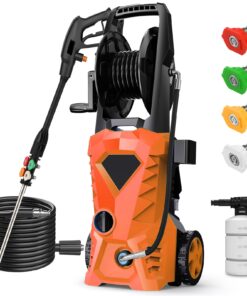 5000PSI Electric Pressure Washer - 2025 New Electric Power Washer with Upgraded 33ft Pressure Washer Hose Reel, Foam Cannon, 4 Nozzle Set, Power Washer for House/Patios/Car/Fence, Orange