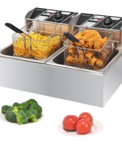 Commercial Deep Fryer with Baskets, 3400W 12.7QT/12L Thickened Stainless Steel Countertop Electric Oil Fryer, Large Capacity with Temperature Control