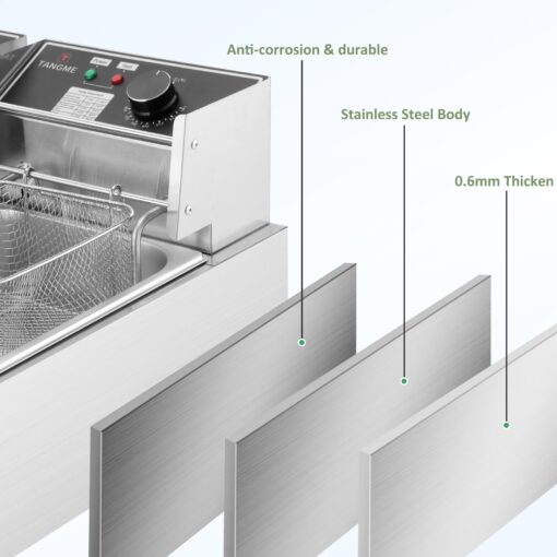 Commercial Deep Fryer, 3400W Electric Deep Fryers with 2x6.35QT Baskets 0.8mm Thickened Stainless Steel Countertop Oil Fryer 20.7QT Large Capacity with Temperature Limiter (12L) - Image 6