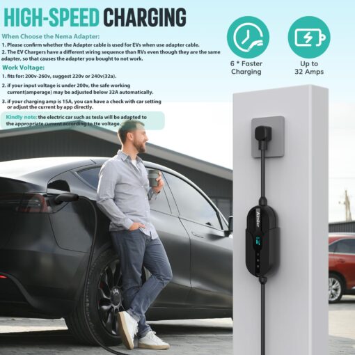 AIMILER Level 2 Electric Car(EV) Charger(WiFi APP) for Tesla Model X/Y/3/S/Cybertruck, 240V, 32 Amp, NEMA 14-50 Plug, 25ft ETL Listed Tesla Mobile Wall Charger, Portable/Home NACS Connector Stations - Image 4