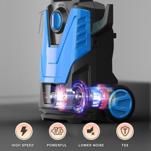 Zelonpro Electric Pressure Washer, 4800PSI 3.2 GPM Power Washer 2025 Upgraded with 55FT Cleaning Range, 4 Nozzles, Foam Cannon, High Pressure Cleaning Machine for Cars, Homes, Patios, Fences, Blue - Image 6
