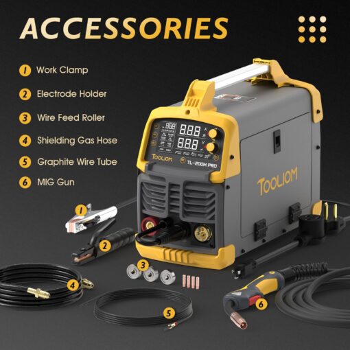 TOOLIOM 200A MIG Welder 5 in 1 MIG/Flux MIG/Lift TIG/Stick/Spool Gun 110/220V Dual Voltage Aluminum Welding Machine Multifunctional Welder - Image 3