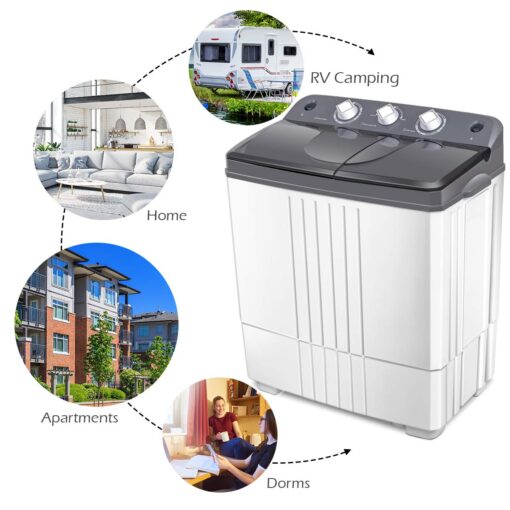 Giantex EP20313 Portable, 20lbs Capacity Combo, 12lbs Washer and 8lbs Spinner, Compact for Apartment RV, Gray & White Washing Machine - Image 9
