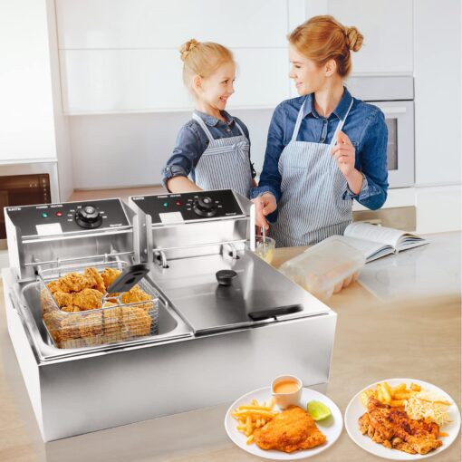 Commercial Deep Fryer with Basket, 3400W 12.7QT/12L, Detachable Large Capacity Stainless Steel Countertop Electric Oil Fryer with Temperature Control for Restaurant or Home Use - Image 8