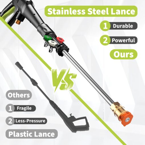 YERYORK Pressure Washer, Adjustable 5000 Max PSI 2.5 Max GPM, Power Washer with 33 FT Hose Reel, Steel Wand, 500ml Foam Cannon, 4-Nozzle Set, Electric Pressure Washer for Cars, Fences, Patios - Image 3